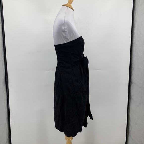 Theory Dress Womens 0 Black Simms Linen Blend Strapless Sash Bow Front Pockets - Picture 6 of 15